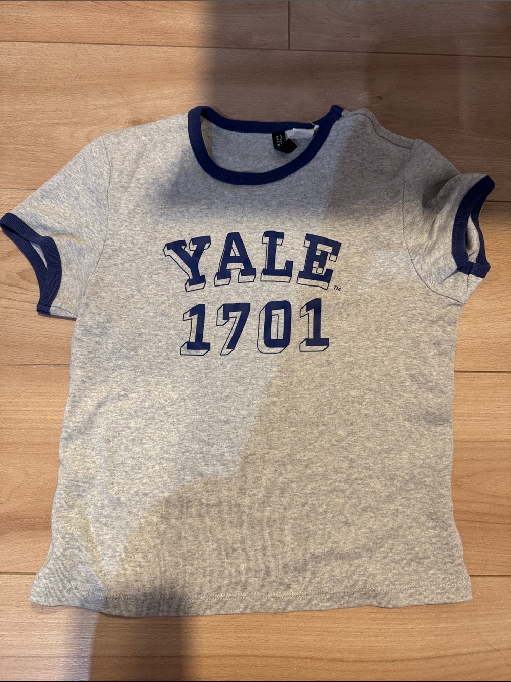 H&M Heather Gray Ringer Tee with Navy Trim